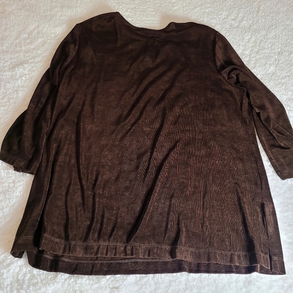 1X Shirt Top Tunic Long Brown Slinky Travel Knit Embellished - Picture 2 of 5